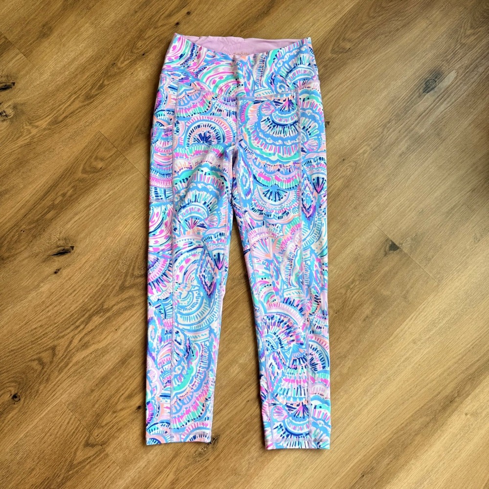 Lilly Pulitzer Luxletic High Rise Leggings‎ Small Multicolor Fan Print Pockets